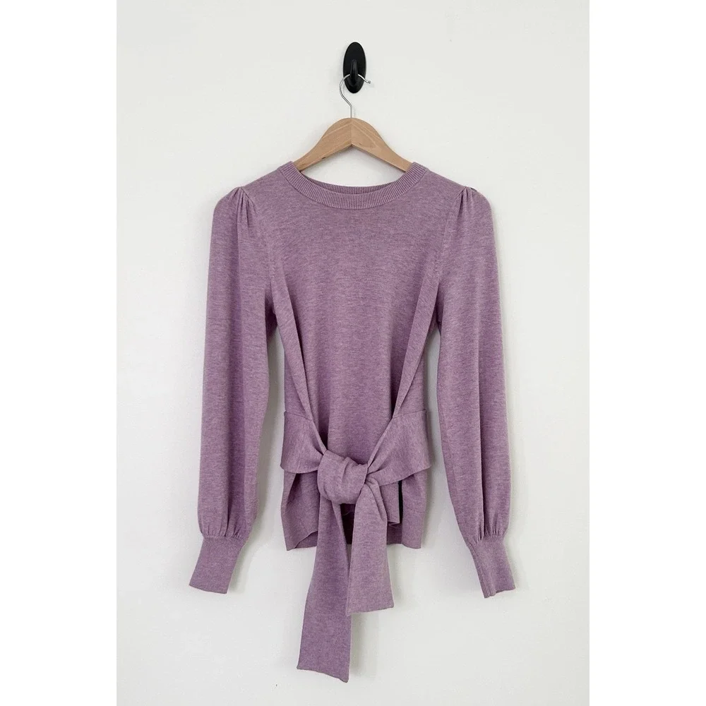 Lauren Ralph Lauren Women's XS Purple Puff Long Sleeve Belted Cotton Sweater Top - Picture 2 of 16